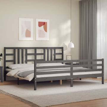 Solid Wood Bed Frame with Grey Headboard - 200x200 cm