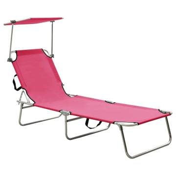 Folding Sun Lounger with Canopy - Stylish Pink Aluminium