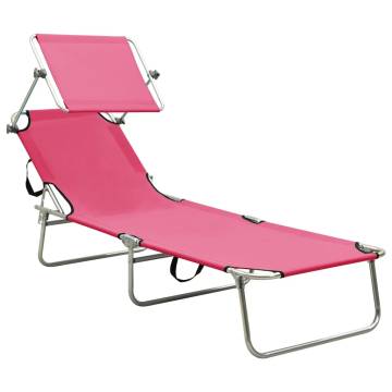 Folding Sun Lounger with Canopy - Stylish Pink Aluminium