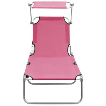 Folding Sun Lounger with Canopy - Stylish Pink Aluminium