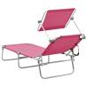 Folding Sun Lounger with Canopy - Stylish Pink Aluminium