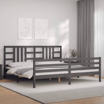 Solid Wood Bed Frame with Grey Headboard - 200x200 cm