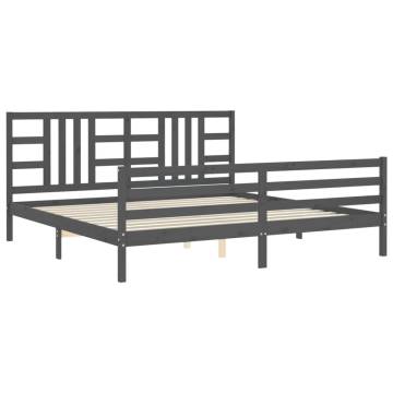 Solid Wood Bed Frame with Grey Headboard - 200x200 cm