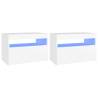 Stylish Bedside Cabinet & LED Lights - 2 pcs White 60x35x40