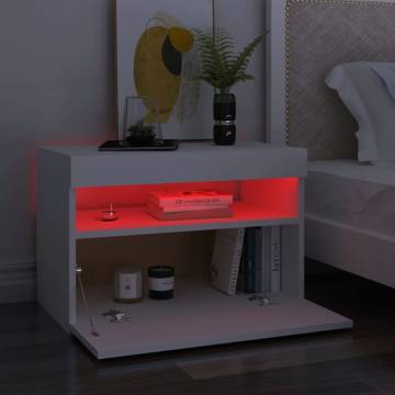 Stylish Bedside Cabinet & LED Lights - 2 pcs White 60x35x40