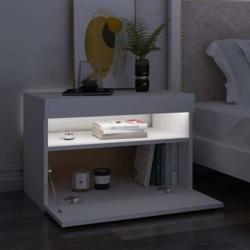 Stylish Bedside Cabinet & LED Lights - 2 pcs White 60x35x40