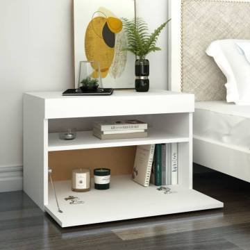 Stylish Bedside Cabinet & LED Lights - 2 pcs White 60x35x40