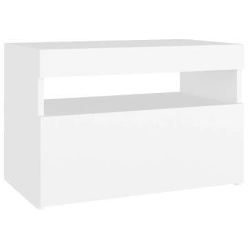 Stylish Bedside Cabinet & LED Lights - 2 pcs White 60x35x40