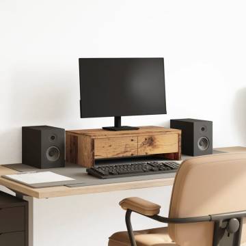 Monitor Stand with Drawers - Old Wood | Hipomarket