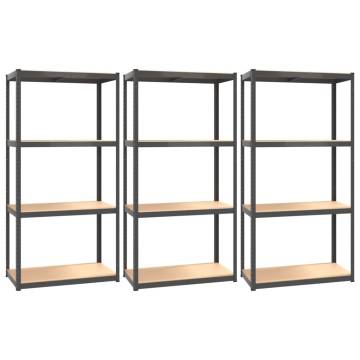 4-Layer Shelves - Anthracite Steel & Engineered Wood Set of 3