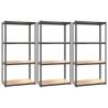 4-Layer Shelves - Anthracite Steel & Engineered Wood Set of 3