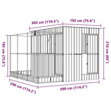 Aviary with Extension Silver 290x303 cm - Sturdy Steel Design