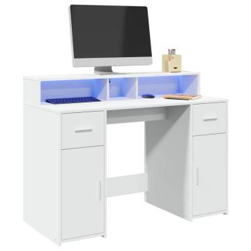 Modern White Desk with LED Lights - 120x55x91 cm | HipoMarket