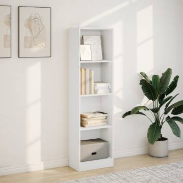 Stylish White Bookcase - 40x24x143 cm Engineered Wood