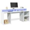  Desk with LED Lights White 200x55x91 cm Engineered Wood Colour white Size 200 x 55 x 91 cm 