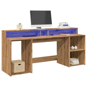 Stylish Desk with LED Lights - Artisian Oak 200x55 cm