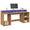  Desk with LED Lights Artisian Oak 200x55x91 cm Engineered Wood Colour artisian oak Size 200 x 55 x 91 cm 