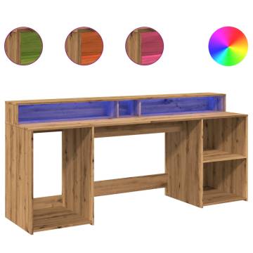 Stylish Desk with LED Lights - Artisian Oak 200x55 cm