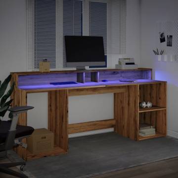 Stylish Desk with LED Lights - Artisian Oak 200x55 cm