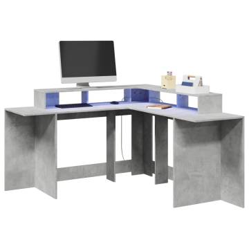 Stylish Desk with LED Lights - Concrete Grey 152x152 cm