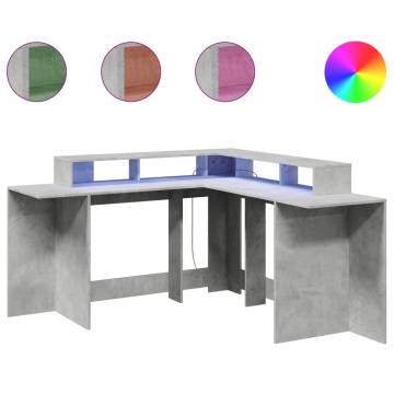 Stylish Desk with LED Lights - Concrete Grey 152x152 cm