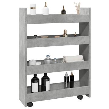 Narrow Storage Trolley 4 Tier - Concrete Grey Engineered Wood