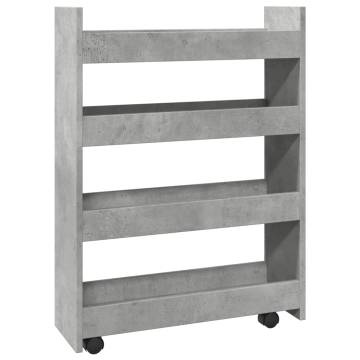 Narrow Storage Trolley 4 Tier - Concrete Grey Engineered Wood