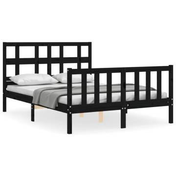 Black Bed Frame with Headboard - 120x200 cm Solid Wood