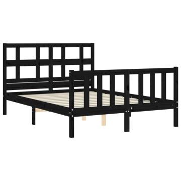 Black Bed Frame with Headboard - 120x200 cm Solid Wood