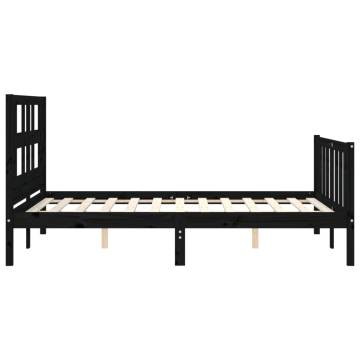 Black Bed Frame with Headboard - 120x200 cm Solid Wood