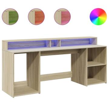 Sonoma Oak Desk with LED Lights - Stylish & Durable