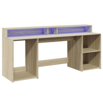 Sonoma Oak Desk with LED Lights - Stylish & Durable