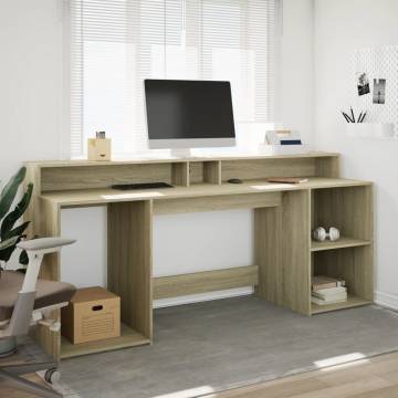 Sonoma Oak Desk with LED Lights - Stylish & Durable