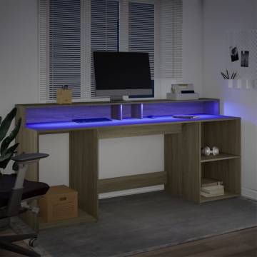 Sonoma Oak Desk with LED Lights - Stylish & Durable