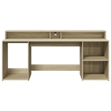 Sonoma Oak Desk with LED Lights - Stylish & Durable