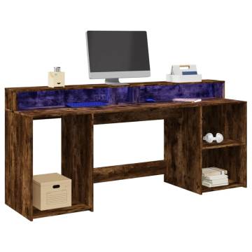 Desk with LED Lights - Smoked Oak 200x55 cm | HipoMarket