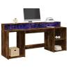  Desk with LED Lights Smoked Oak 200x55x91 cm Engineered Wood Colour smoked oak Size 200 x 55 x 91 cm 