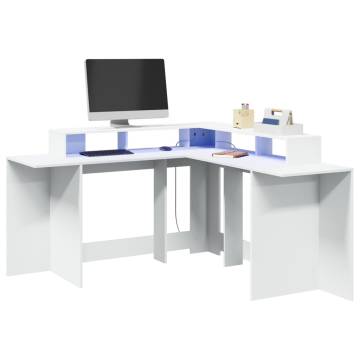 LED Desk with Storage - Stylish White Workstation 152x152 cm