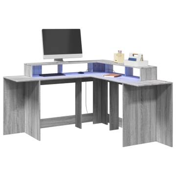 Desk with LED Lights - Grey Sonoma | 152x152x91 cm