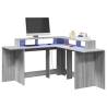  Desk with LED Lights Grey Sonoma 152x152x91 cm Engineered Wood Colour grey sonoma Size 152 x 152 x 91 cm 