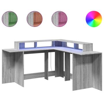 Desk with LED Lights - Grey Sonoma | 152x152x91 cm