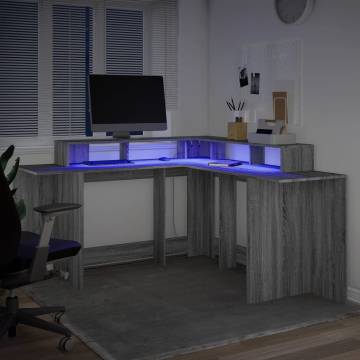 Desk with LED Lights - Grey Sonoma | 152x152x91 cm