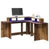  Desk with LED Lights Old Wood 152x152x91 cm Engineered Wood Colour old wood Size 152 x 152 x 91 cm 