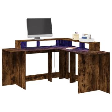 LED Desk with Smoked Oak Finish | 152x152x91 cm