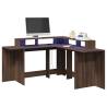  Desk with LED Lights Brown Oak 152x152x91 cm Engineered Wood Colour brown oak Size 152 x 152 x 91 cm 