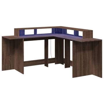 Desk with LED Lights - Brown Oak 152x152 cm for Home Office