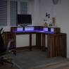 Desk with LED Lights - Brown Oak 152x152 cm for Home Office