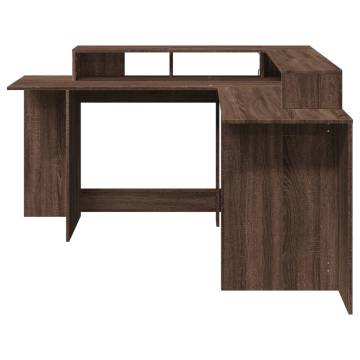 Desk with LED Lights - Brown Oak 152x152 cm for Home Office