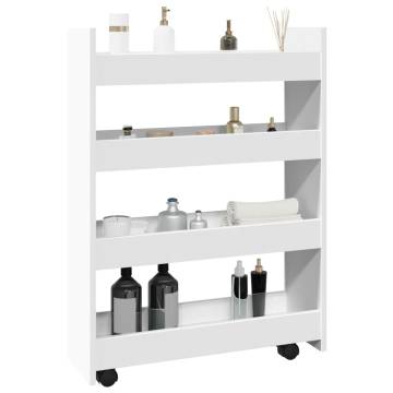 Narrow Storage Trolley 4 Tier - White Engineered Wood