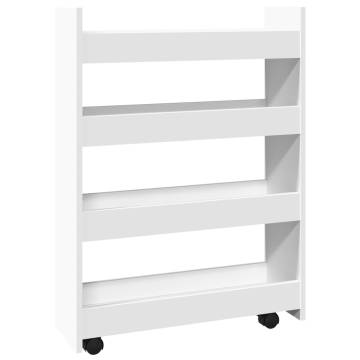 Narrow Storage Trolley 4 Tier - White Engineered Wood